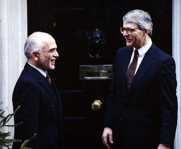 John Major Prime Minister meets King Hussein of Jordan outside number 10 Downing Street