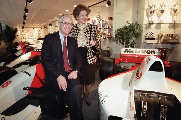 John Major and wife Norma visiting the headquarters of McLaren motor racing team during