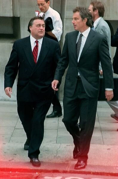 John Prescott Deputy PM with Tony Blair PM July 1999 as they arrive together