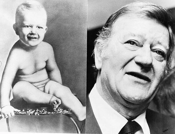 John Wayne actor picture shows him as a baby and as he is now 1974