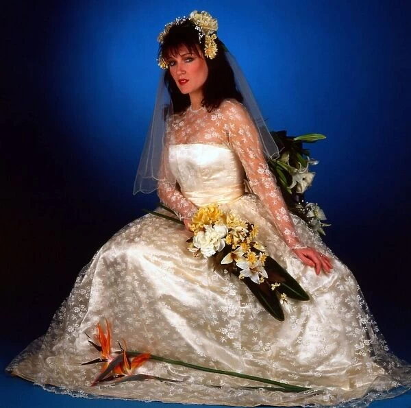 Julie Miller wearing wedding dress February 1989