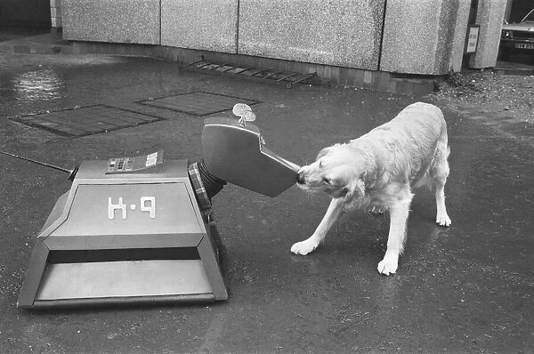 K9, the robot dog in the BBC TV series Dr Who, seen here meeting Robert the Spillers dog