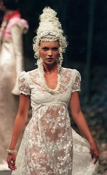 Kate Moss models Givenchy during Paris Fashion Week white Jane Austen style