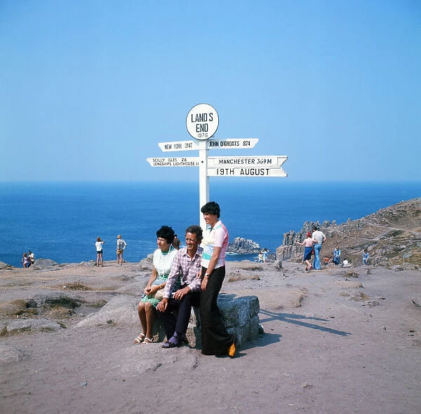 Lands End signpost, Cornwall. 19th August 1973