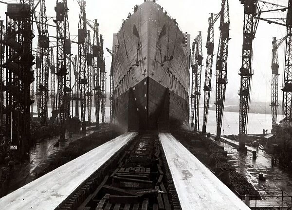 The Launch of the Queen Mary liner at John Brown Shipyard on the River Clyde in Scotland