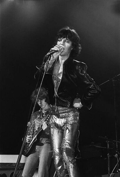 Lead singer Mick Jagger of The Rolling Stones seen here on stage at Earls Court