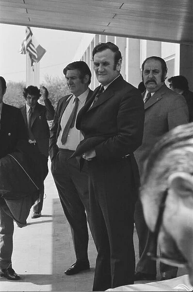 Leeds United manager Don Revie goes with some of his backroom staff the team return to