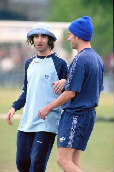 Liam Gallagher and Damon Albarn -May 1996 Come head to head in friendly Oasis v