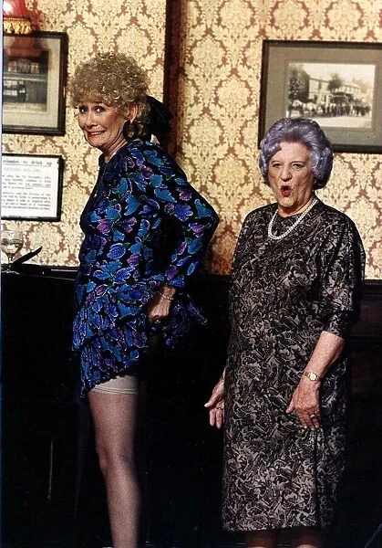 Liz Dawn actress with Jill Summers actress of Coronation Street during rehearsals for a