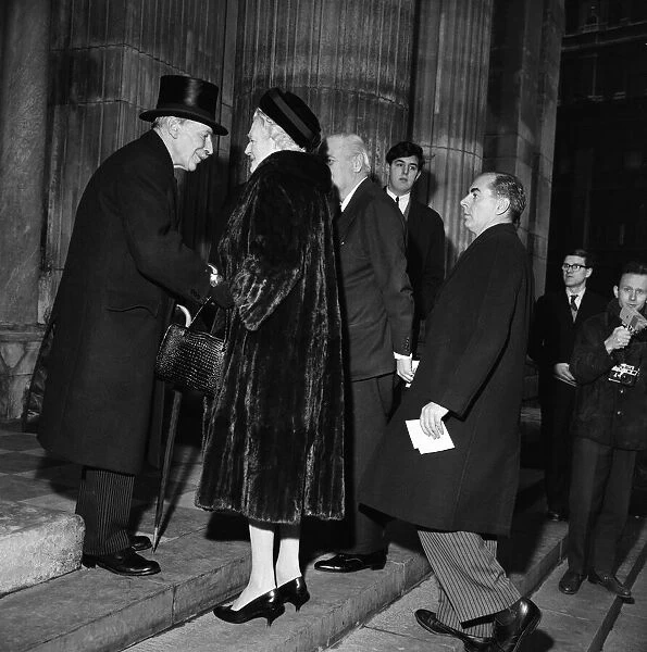Lord Attlee greets Mrs Churchill at the Kennedy Memorial service at St Paul