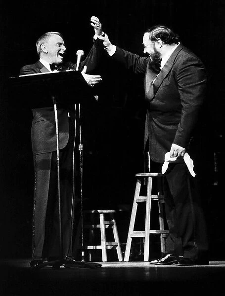 Luciano Pavarotti Opera Singer at a New York Concert with Frank Sinatra
