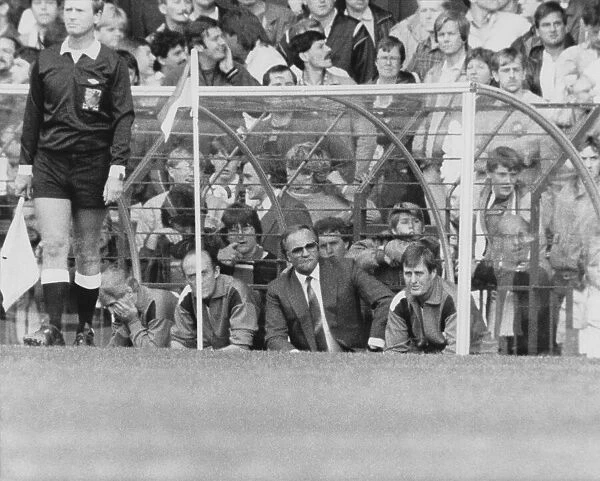 Manchester United manager Ron Atkinson watches from the dug-out