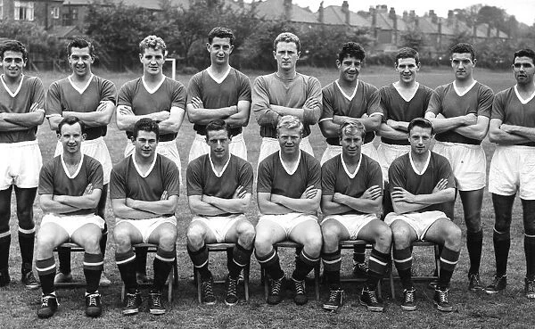 Manchester United pose for a team group photograph circa 1959 Left to Right - Back