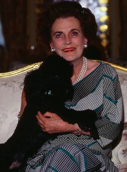 Margaret Duchess of Argyll with pet poodle February 1990
