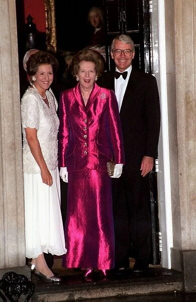 Margaret Thatcher with John Major MP Prime Minister and wife Norma Major outside 10