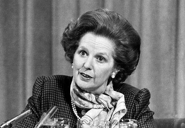 Margaret Thatcher looking stern at press conference - January 1984