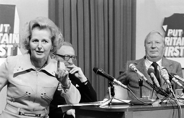 Margaret Thatcher, October 1974, election press conference with Edward Heath