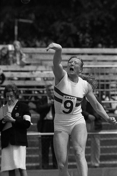 Mary Peters competing in the Pentathlon at Warley May 1973 Throwing the shot putt
