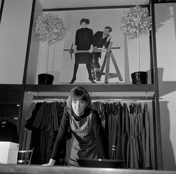 Mary Quant, clothes designer, standing inside her shop Bazaar