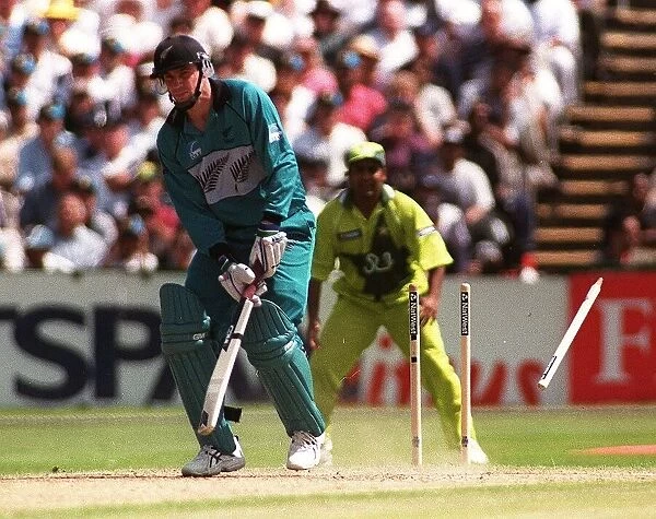 Matthew Horne is bowled by Abdul Razzaq June 1999 during the Semi Final of