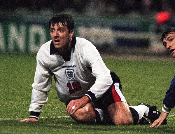 Matthew Le Tissier on his knees at Wembley where England lost their World Cup Qualifier