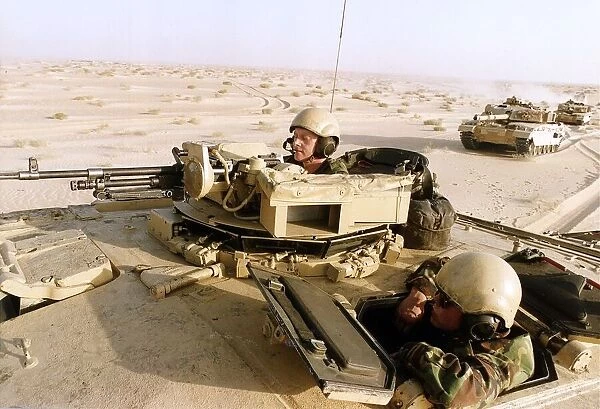 Members of the British Desert Rats on patrol before operation desert storm the retaking