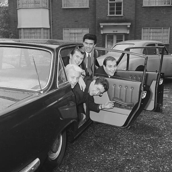 The five members of the Tornados pop group Heinz Burt, George Bellamy, Roger Lavern