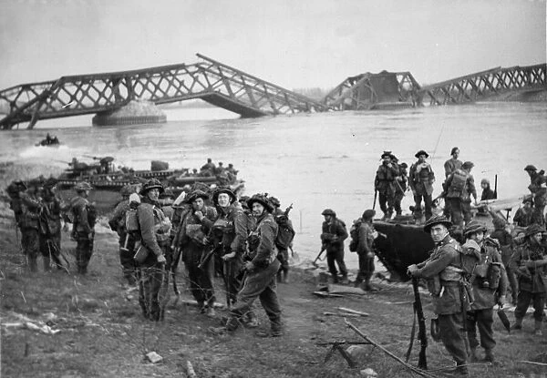 Men of the 1st Cheshire Regiment after crossing the Rhine in Buffaloes at Wesel