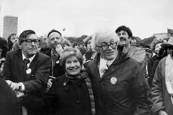 Michael Foot with wife Jill Craigie and Mick McGahey on anti-nuclear weapons march