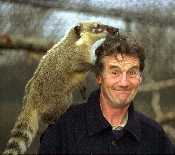 Michael Palin, star of film Fierce Creatures, at Regents Zoo, February 1997