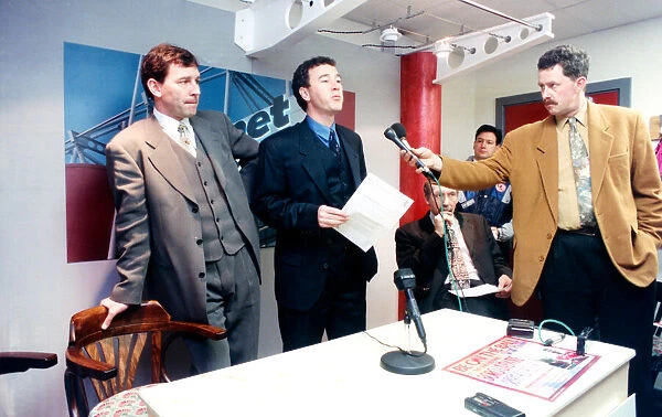 Middlesbrough Chairman Steve Gibson and manager Bryan Robson at a press conference to