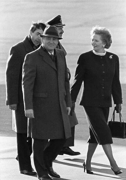Mikhail Gorbachev with Margaret Thatcher at RAF Brize Norton - December 1987