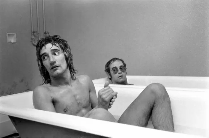 Framed Print : Elton John and Rod Stewart at Watford Football Ground Print 1973 Framed Print : Elton John and Rod Stewart at Watford Football Ground Print 1973