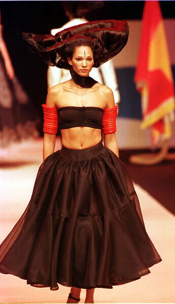 A model walking down the catwalk October 1997 showing Christian Lacroix latest designs in