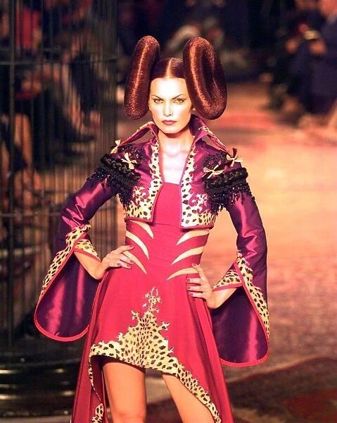 Model wearing Givenchy fashions Paris Fashion Show 1997 Wearing a red dress with