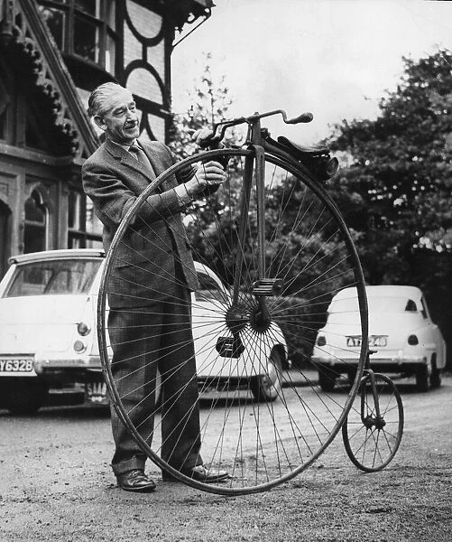 Mr Frederick Witts with his penny farthing bicycle at his home in Bryncoch, Neath, Wales