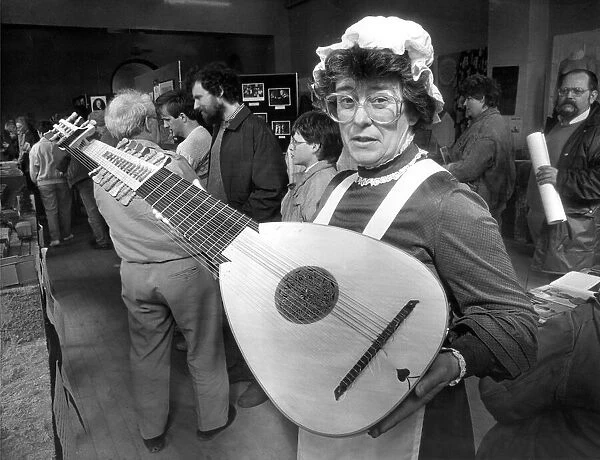 Mrs. Janey Brown with a workshop lute in April 1988
