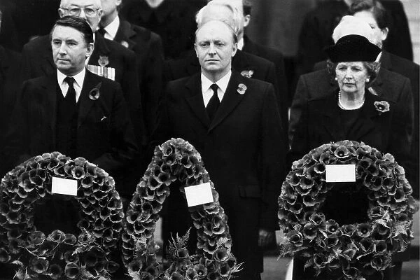 Neil Kinnock with Margaret Thatcher and David Steel at Remembrance Day service at