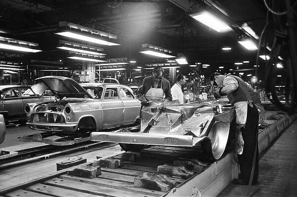 New Ford Anglia cars coming off the production line at the new Ford paint