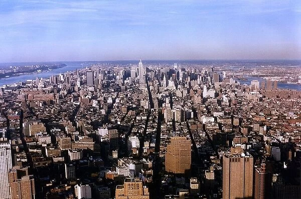 New York city skyline Empire State building USA 1997 view from World Trade Centre Twin