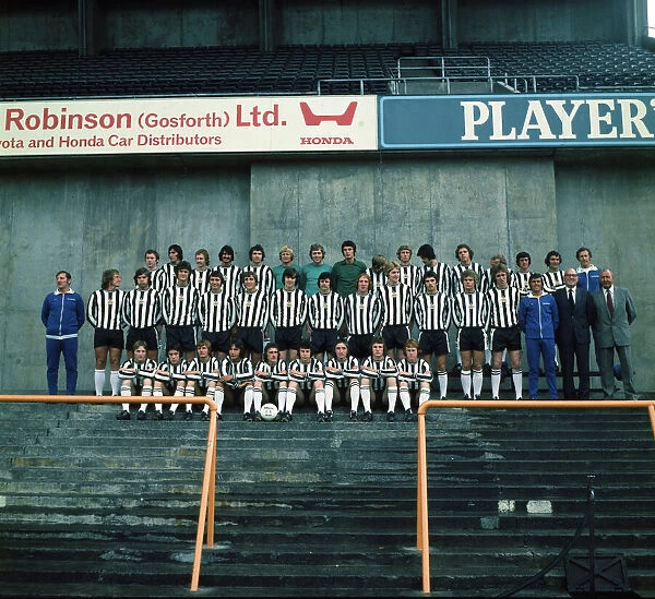Newcastle Squad and backroom staff gather on the grandstand at St James for a team