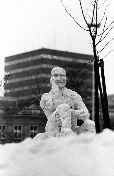 The Newcastle University Library snowman in January 1985