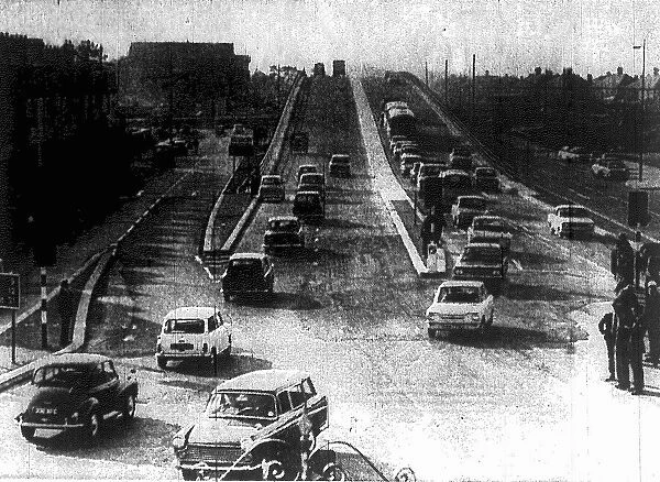 The Newly opened Gabalfa Fly-over in Cardiff. 10th March 1971