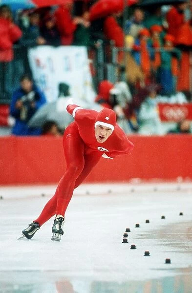 Norwegian speed sketer Johan Olav Koss Speed in action during the 1992 Winter Olympic