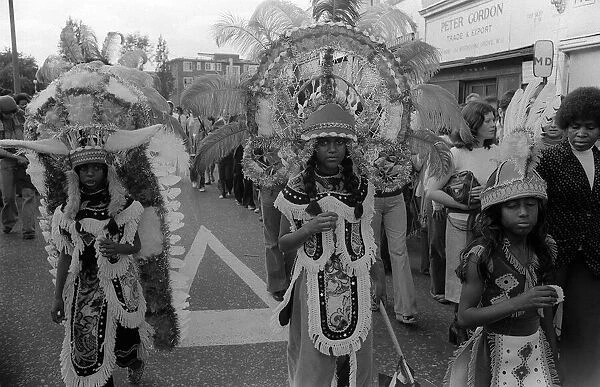 Notting Hill Carnival August 1977 Children join in in the street Parade