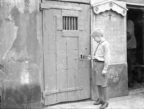 The Old Watch House at Ewell October 1933 Unlocking the door of the old Watch House