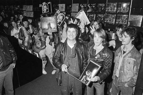 Ozzy Osbourne signing autographs in New St, Birmingham, West Midlands. 22nd November 1982