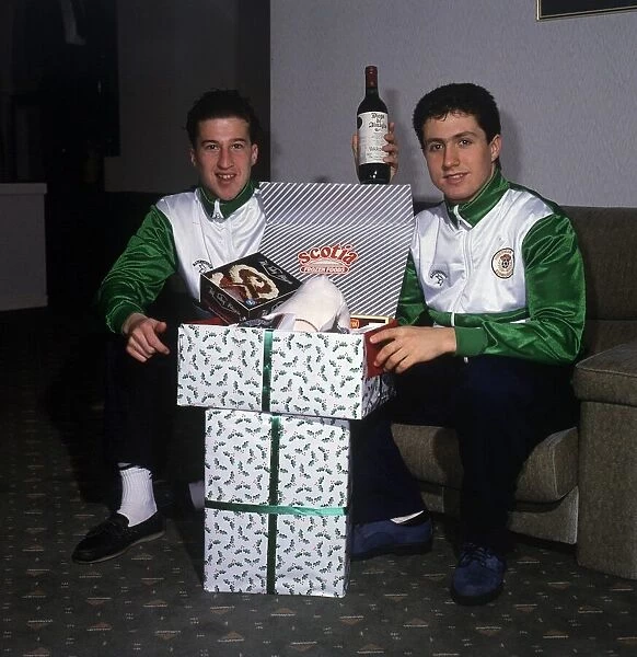 Paul Kane & John Collins with presents December 1987
