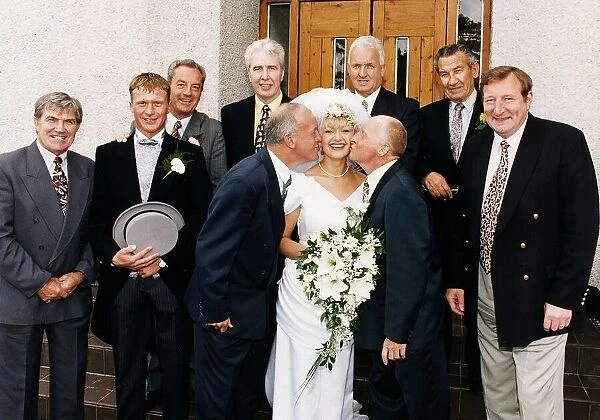 Pauline Pew and Jimmy Johnstone jnr with guests at their wedding some of the Lisbon Lions