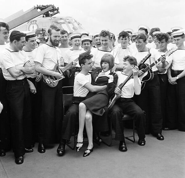 Pop singer Cilla Black visits the missile destroyer HMS London to open the closed circuit